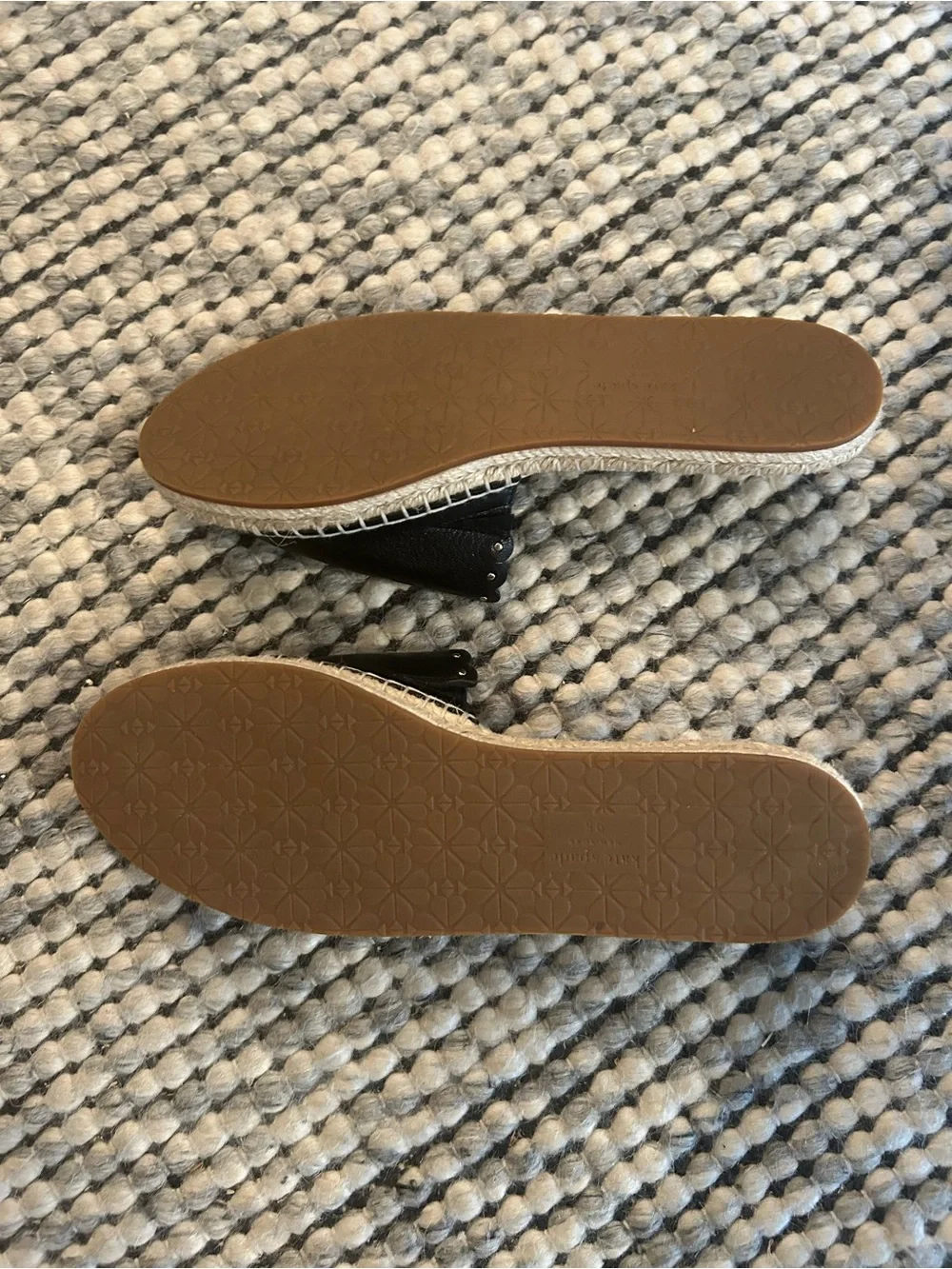 kate spade Black Leather Scalloped Espadrille Slides